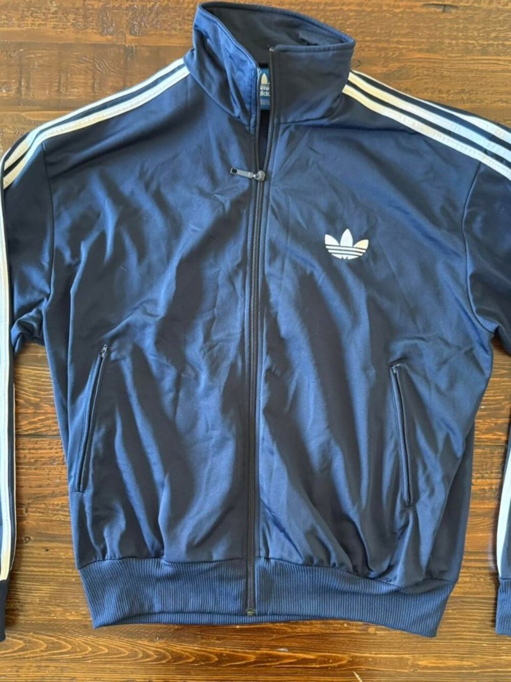 July 2011 Adidas Originals Firebird track jacket navy blue with white stripes